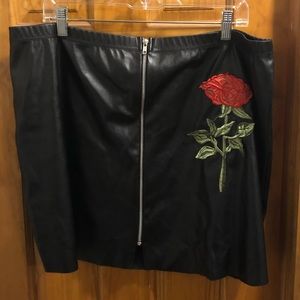 faux-leather zip mini with rose embellishment